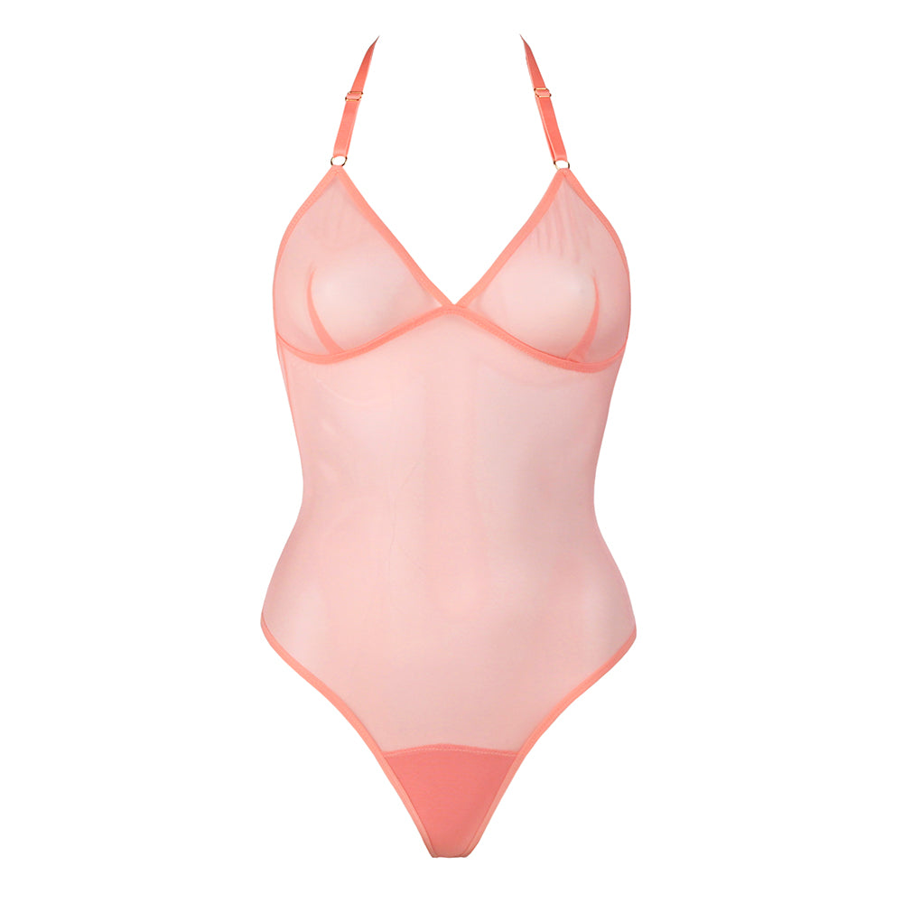 Peach Mesh Thong Bodysuit Lingerie by Flash You & Me- The Nookie