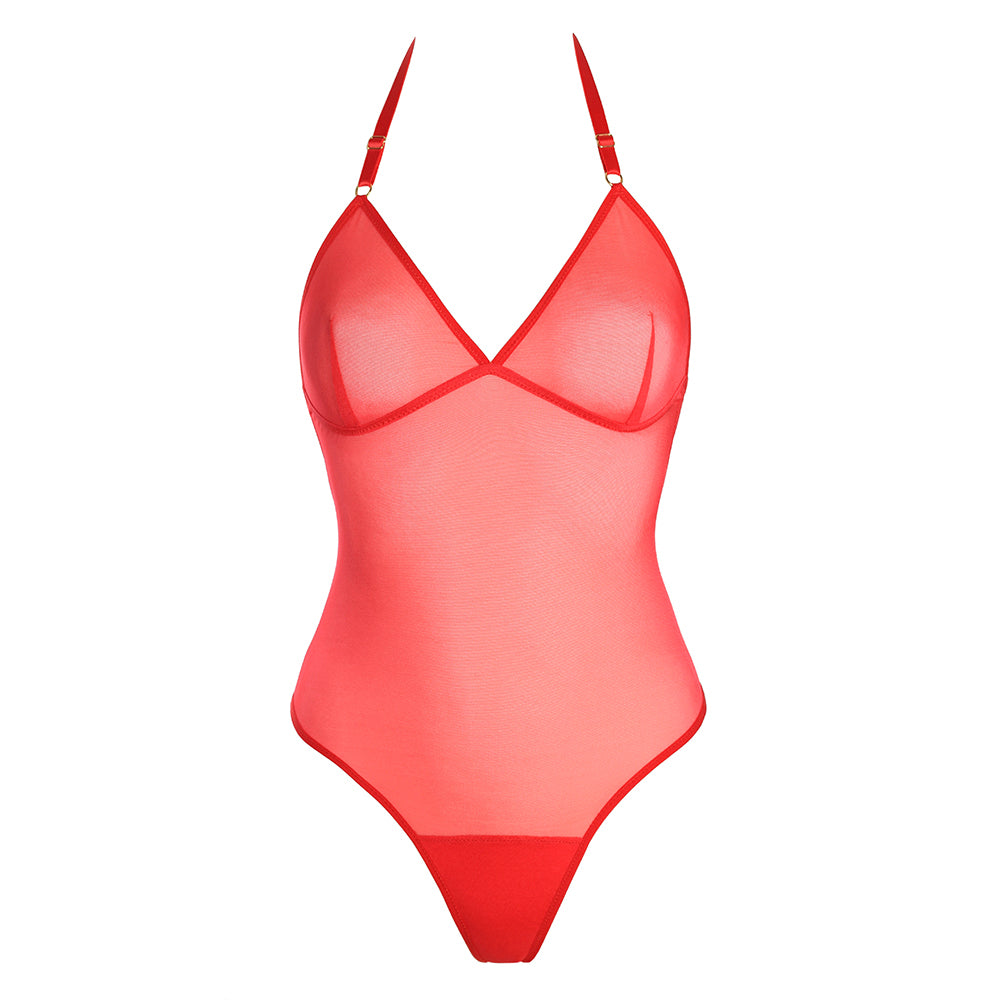 Red Mesh Thong Bodysuit Lingerie by Flash You & Me- The Nookie