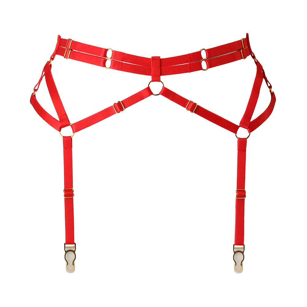 Adjustable Red Bondage Garter Belt with Gold Sliders Lingerie by Flash You & Me- The Nookie