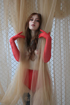 Long Sheer Red Mesh Gloves Lingerie by Flash You & Me- The Nookie