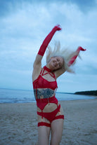 Long Sheer Red Mesh Gloves Lingerie by Flash You & Me- The Nookie