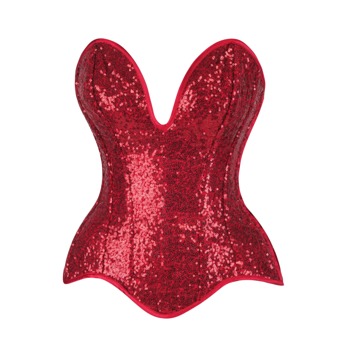 Steel Boned Red Sequin Plunge Neckline Overbust Corset Lingerie by Daisy Corsets- The Nookie