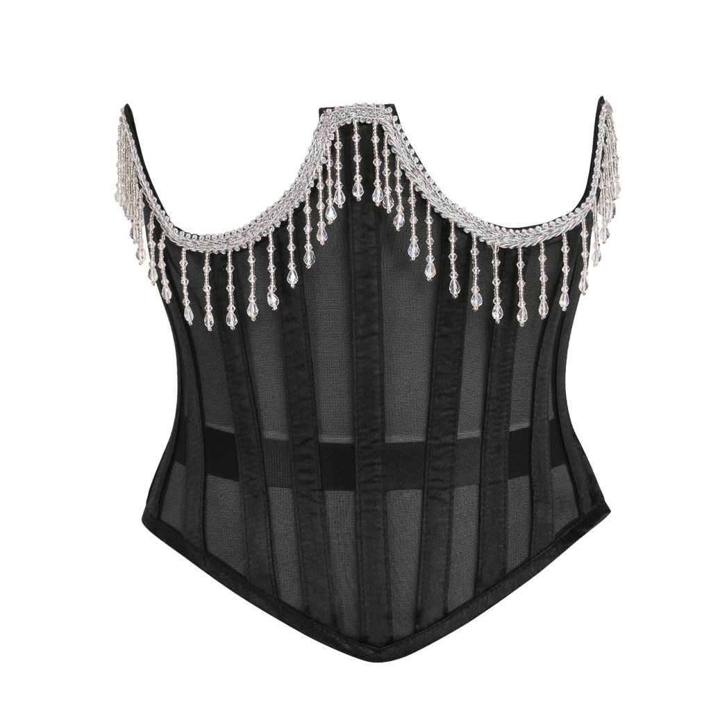 Steel Boned Sheer Underwire Waist Cincher with Fringe Lingerie by Daisy Corsets- The Nookie