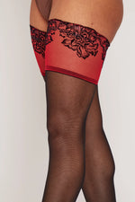  Sheer Hold Ups With Luxury Lace in Red Lingerie by Pamela Mann- The Nookie