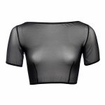 Black Mesh Boat Neck Crop Top Lingerie by Flash You & Me- The Nookie