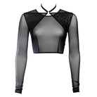S Black Mesh Choker Crop Top With Long Sleeves Lingerie by Flash You & Me- The Nookie