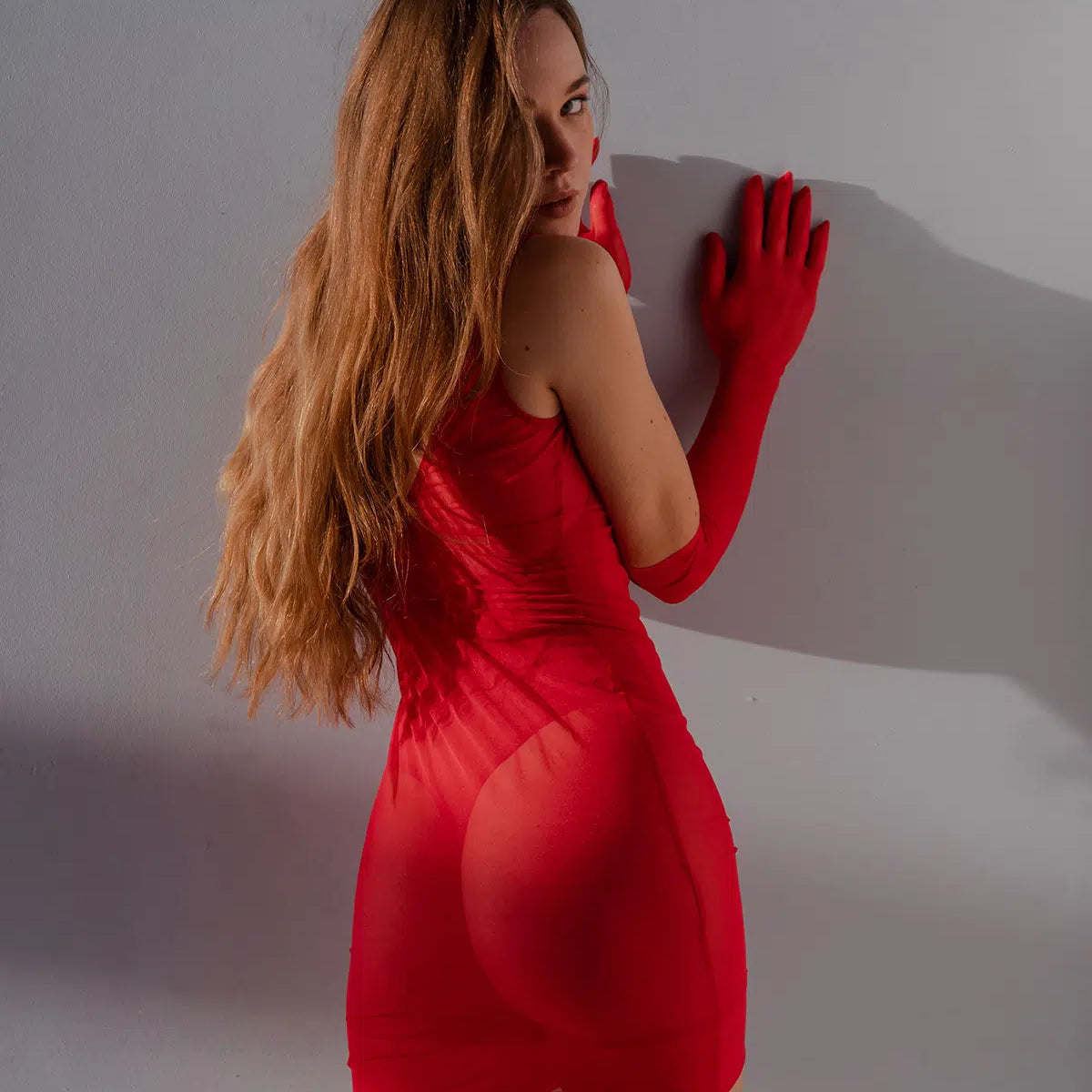 Sheer Red Mesh Mini Dress Lingerie by Flash You & Me- The Nookie