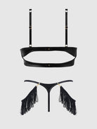 Phoenix Faux Leather & Fringe Push Up Bra & Thong Set Lingerie by House of Desire- The Nookie