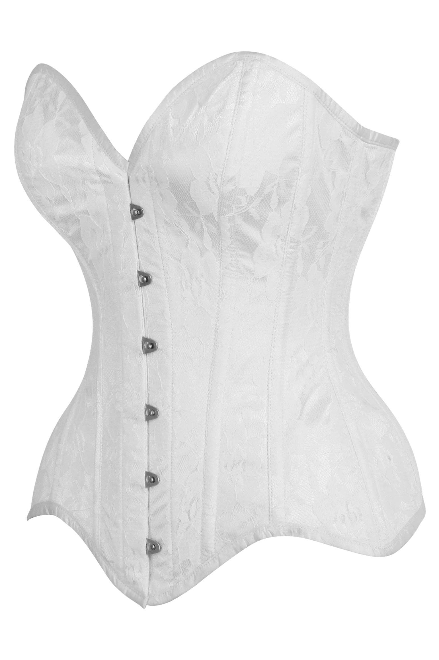 White Satin with White Lace Overlay Steel Boned Overbust Corset Lingerie by Daisy Corsets- The Nookie