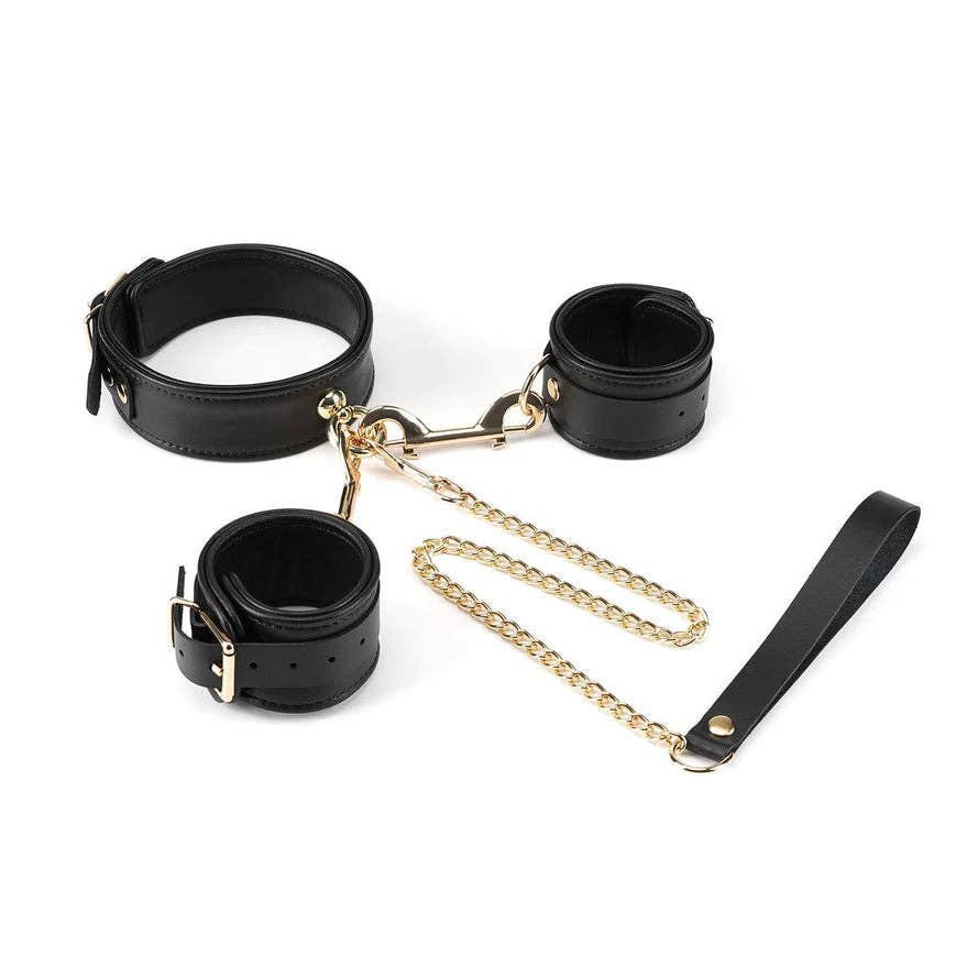 Premium Black Leather Bondage Set Kink by Liebe Seele- The Nookie