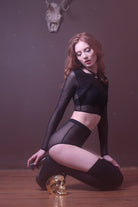 Black Mesh Choker Crop Top With Long Sleeves Lingerie by Flash You & Me- The Nookie