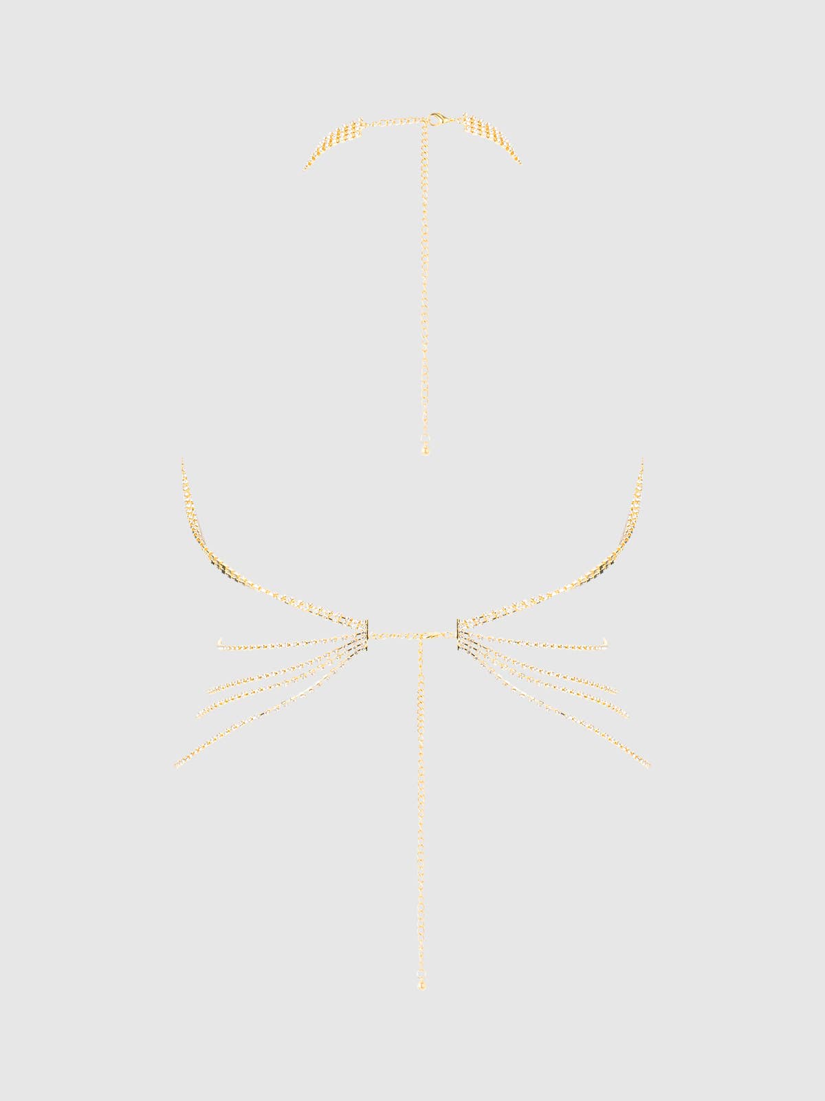 Rhinestone Net & Fringe Halter Bralette in Gold Lingerie by House of Desire- The Nookie