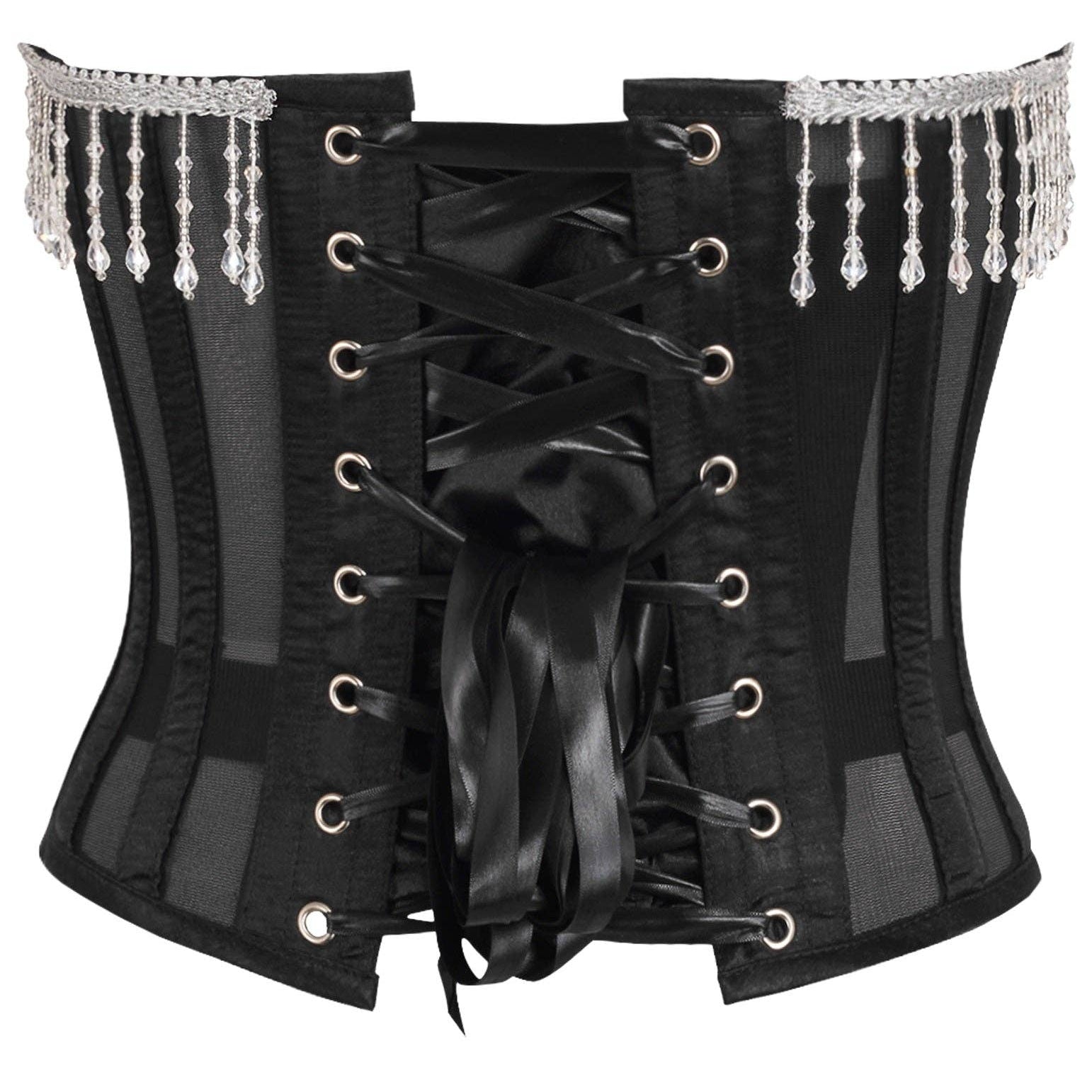 Steel Boned Sheer Underwire Waist Cincher with Fringe Lingerie by Daisy Corsets- The Nookie