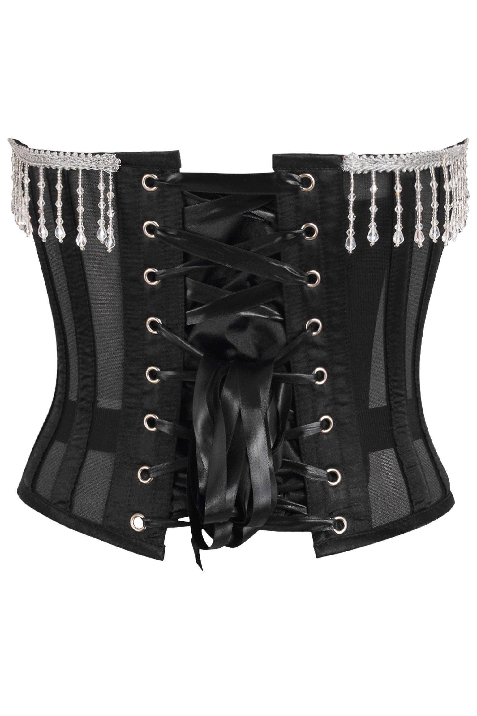 Steel Boned Sheer Underwire Waist Cincher with Fringe Lingerie by Daisy Corsets- The Nookie