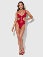 Phoenix Faux Leather & Fringe Crotchless Teddy Lingerie by House of Desire- The Nookie