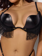 Phoenix Faux Leather & Fringe Push Up Bra & Thong Set Lingerie by House of Desire- The Nookie