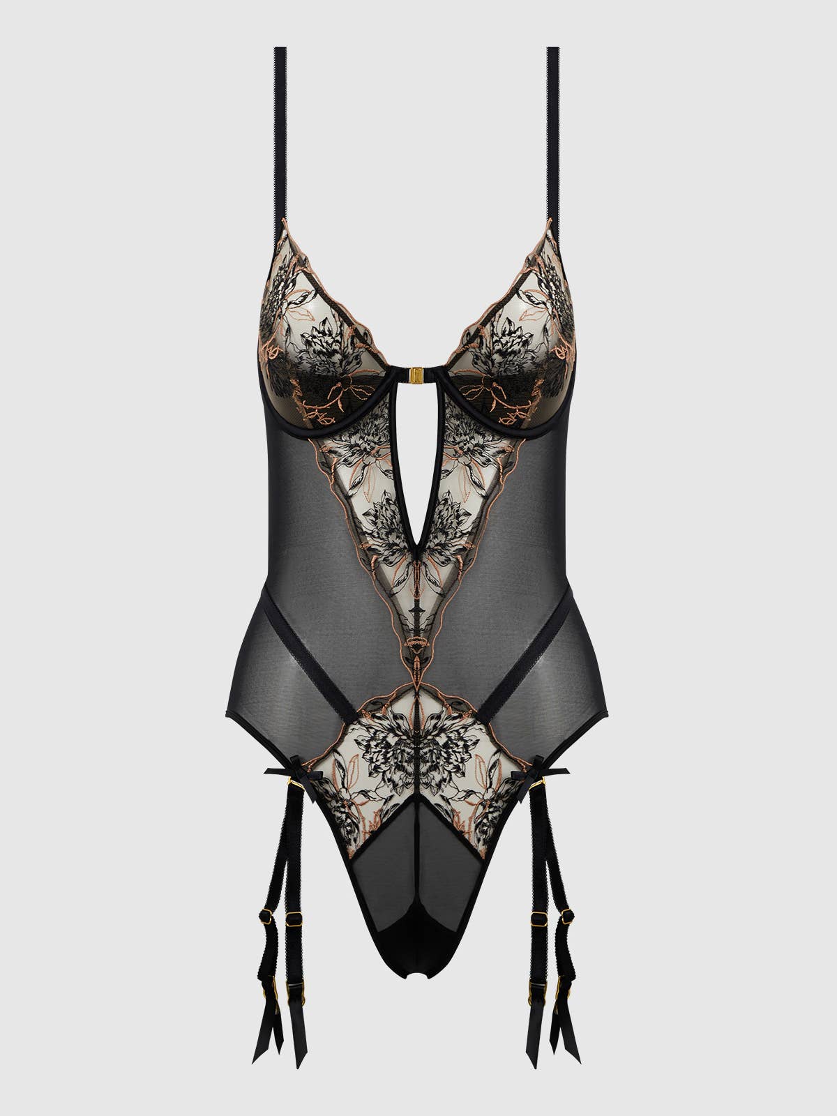 Delilah Embroidered Open Back Teddy Lingerie by House of Desire- The Nookie