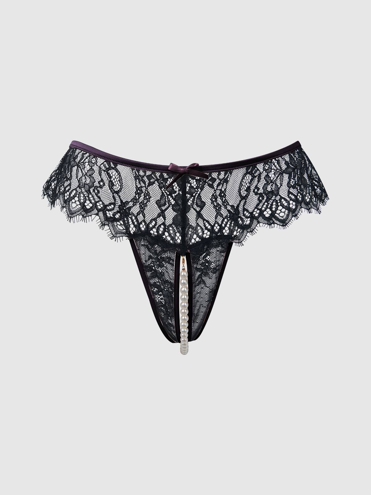 Jocelyn Lace & Pearl Crotchless Thong Lingerie by House of Desire- The Nookie