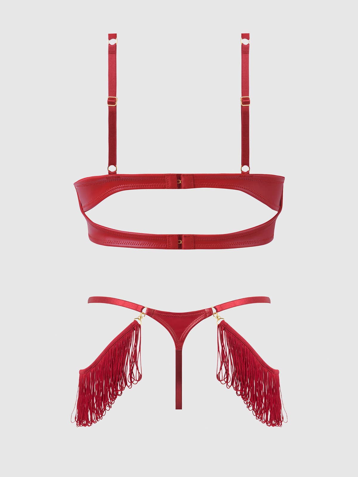 Phoenix Faux Leather & Fringe Push Up Bra & Thong Set Lingerie by House of Desire- The Nookie