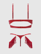 Phoenix Faux Leather & Fringe Push Up Bra & Thong Set Lingerie by House of Desire- The Nookie