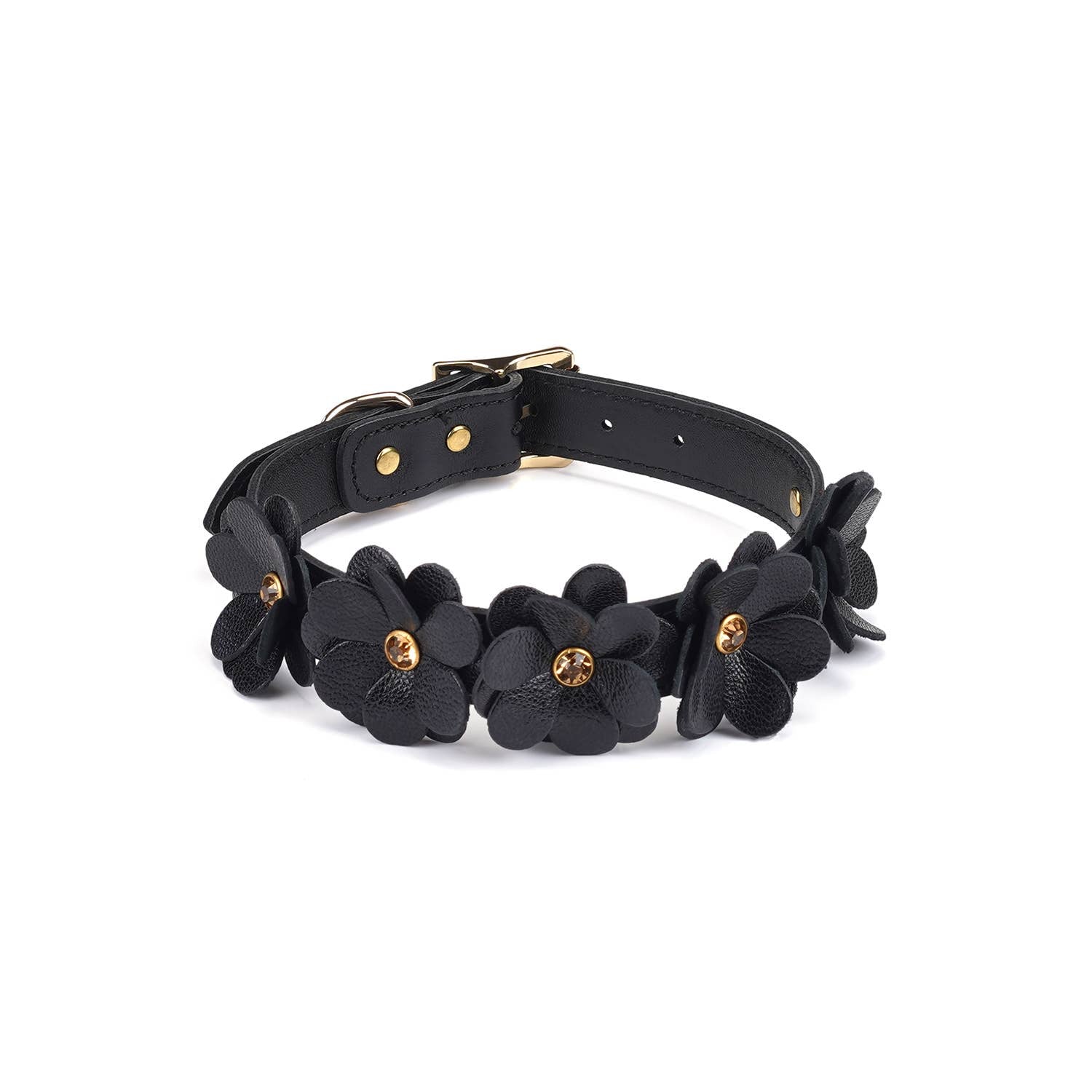 Black Leather Floral Collar with Leash Kink by Liebe Seele- The Nookie
