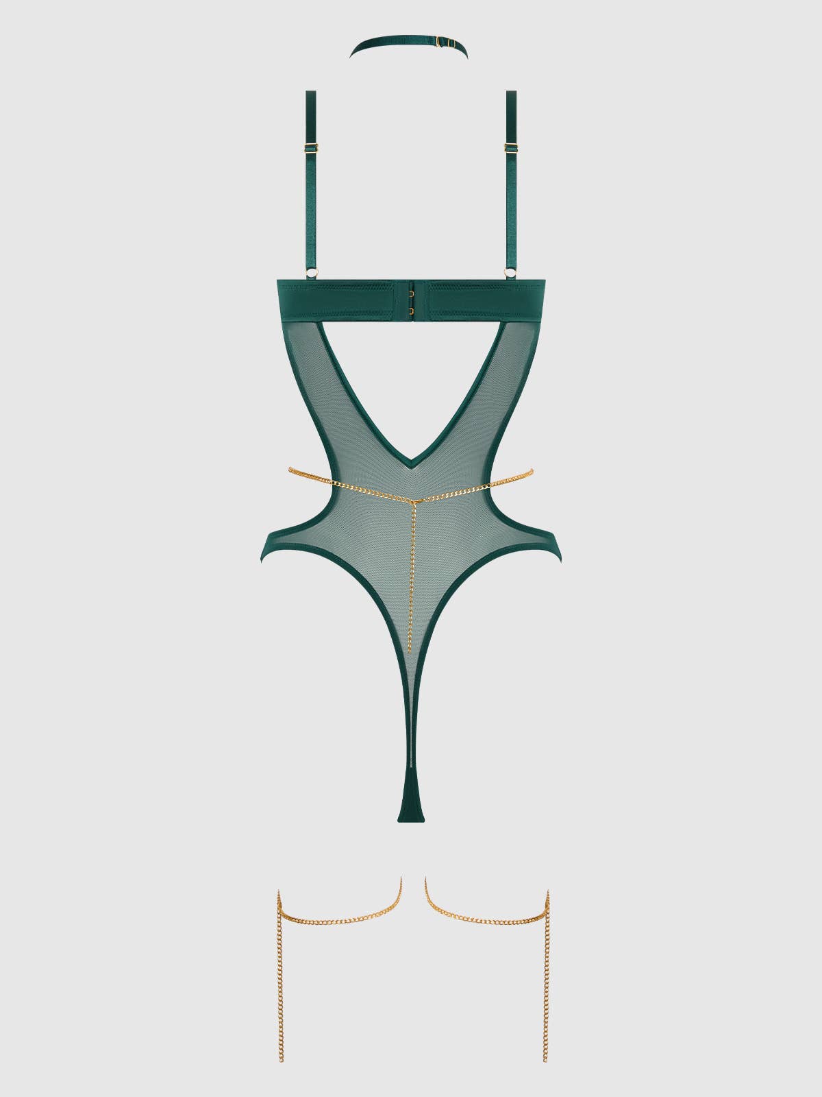 Evangeline Satin & Chain Halter Teddy in Emerald Lingerie by House of Desire- The Nookie