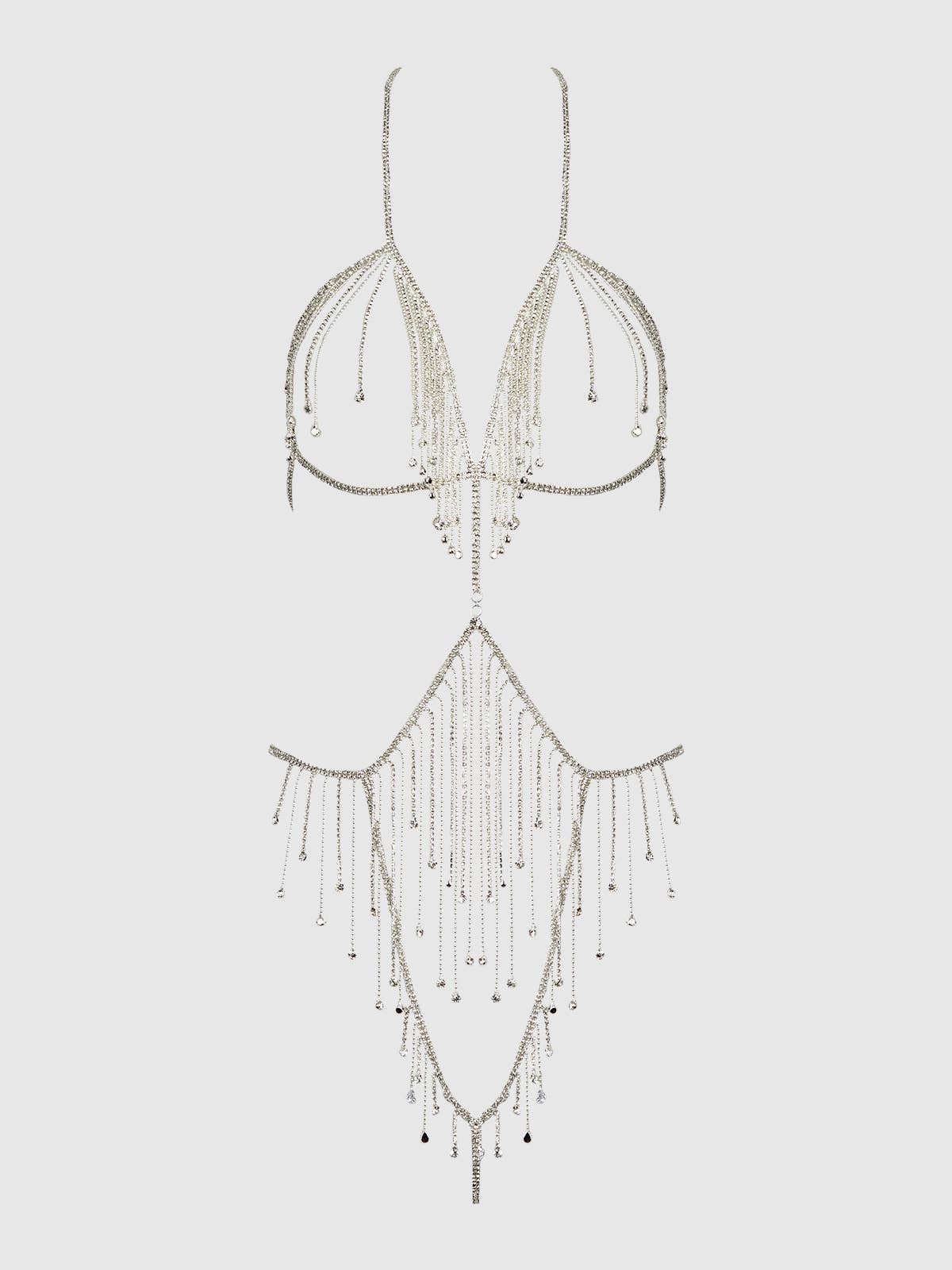 Rhinestone Dangle Fringe Teddy in Silver Lingerie by House of Desire- The Nookie