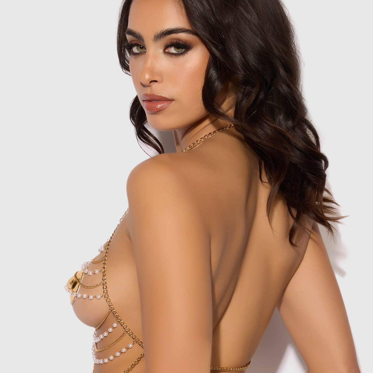 Pearl & Chain Draped Bralette Lingerie by House of Desire- The Nookie