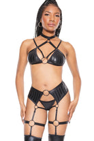 Halter Top & Crotchless Garter Panty Set Lingerie by Coquette- The Nookie