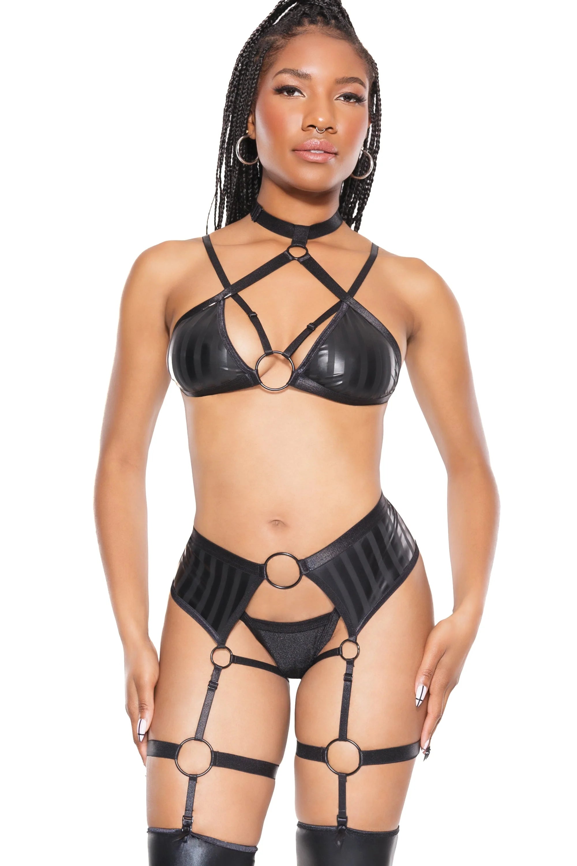 Halter Top & Crotchless Garter Panty Set Lingerie by Coquette- The Nookie