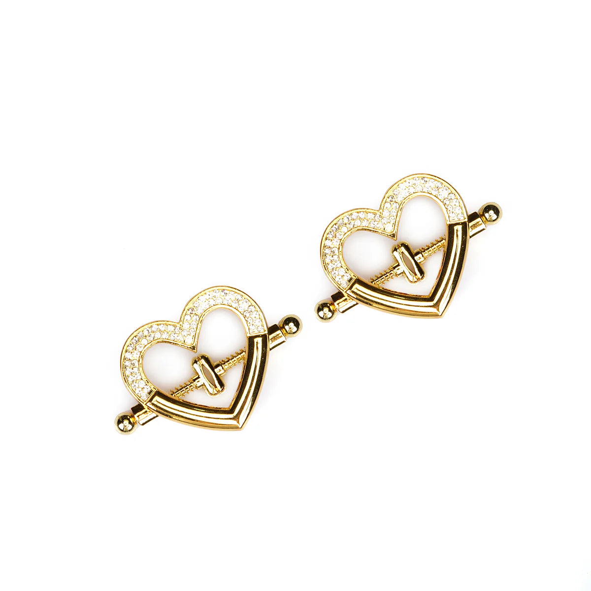 Heart Shaped Gold Nipple Clamps with Rhinestones Kink by Liebe Seele- The Nookie