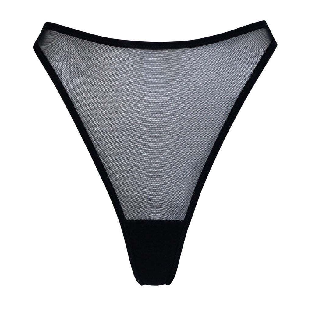 Black Mesh High Cut Thong Lingerie by Flash You & Me- The Nookie