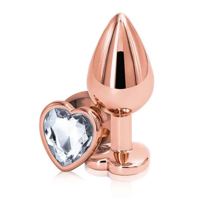 Medium Rose Gold Plug with Clear Heart Gem Dildo by NS Novelties- The Nookie