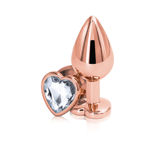  Medium Rose Gold Plug with Clear Heart Gem Dildo by NS Novelties- The Nookie
