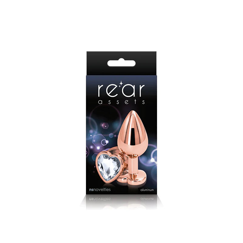 Small Rose Gold Plug with Clear Heart Gem Dildo by NS Novelties- The Nookie