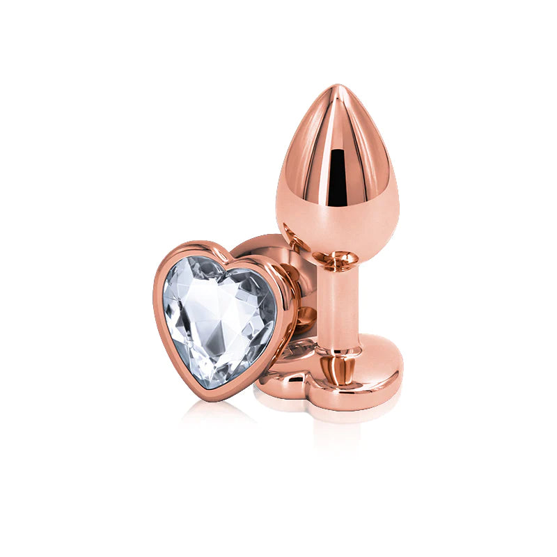 Small Rose Gold Plug with Clear Heart Gem Dildo by NS Novelties- The Nookie