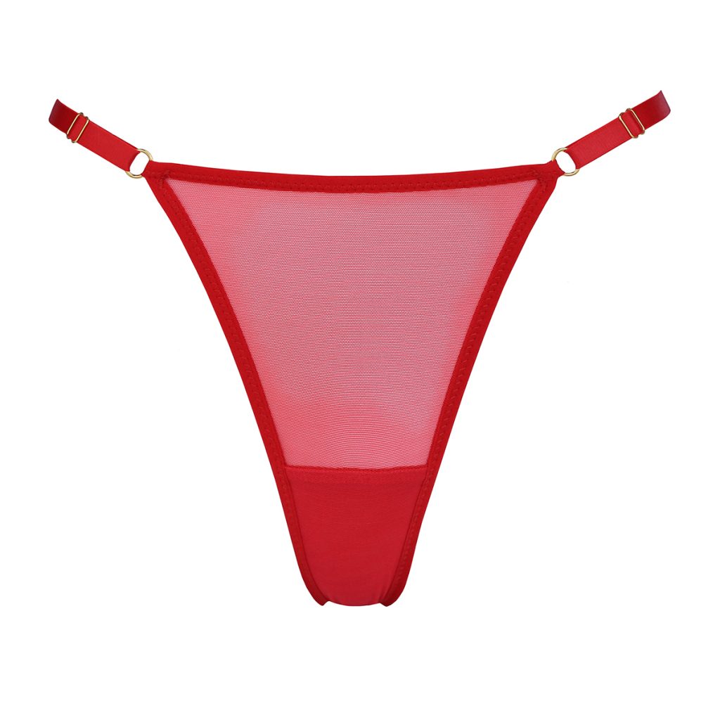 Red Mesh Adjustable High Cut Thong Lingerie by Flash You & Me- The Nookie