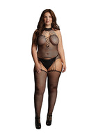 OS/XL Suspender Fishnet Choker Bodystocking Lingerie by Shots- The Nookie