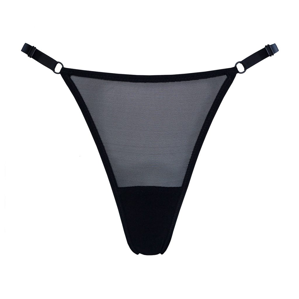 Black Mesh Adjustable High Cut Thong Lingerie by Flash You & Me- The Nookie