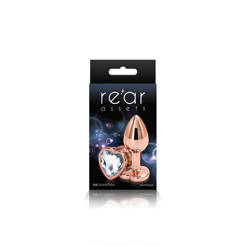 Medium Rose Gold Plug with Clear Heart Gem Dildo by NS Novelties- The Nookie