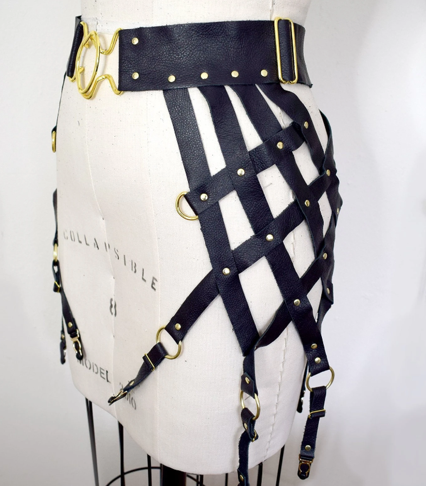 Ingrid Strappy Leather Web Garter Belt Lingerie by Love Lorn- The Nookie