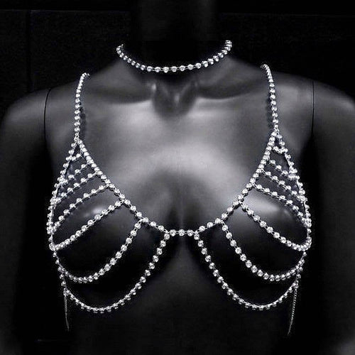  Layered Bold Stone Choker Bra Body Jewelry in Silver Lingerie by Diacly- The Nookie