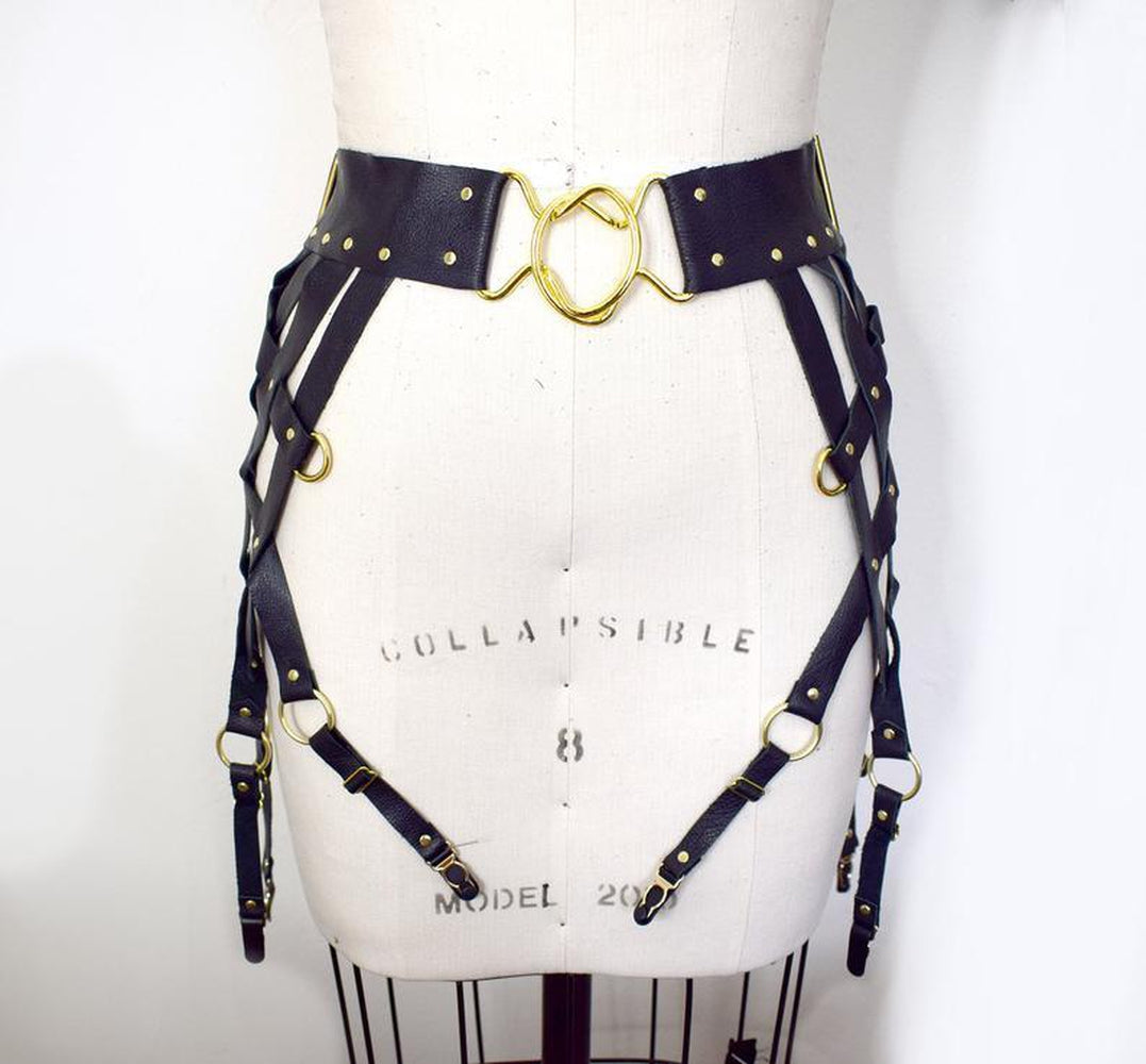 Ingrid Strappy Leather Web Garter Belt Lingerie by Love Lorn- The Nookie