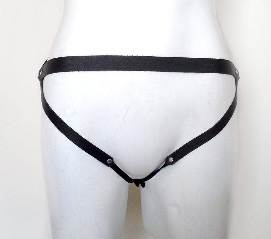 Black Leather and Elastic Frame Panty Lingerie by Love Lorn- The Nookie