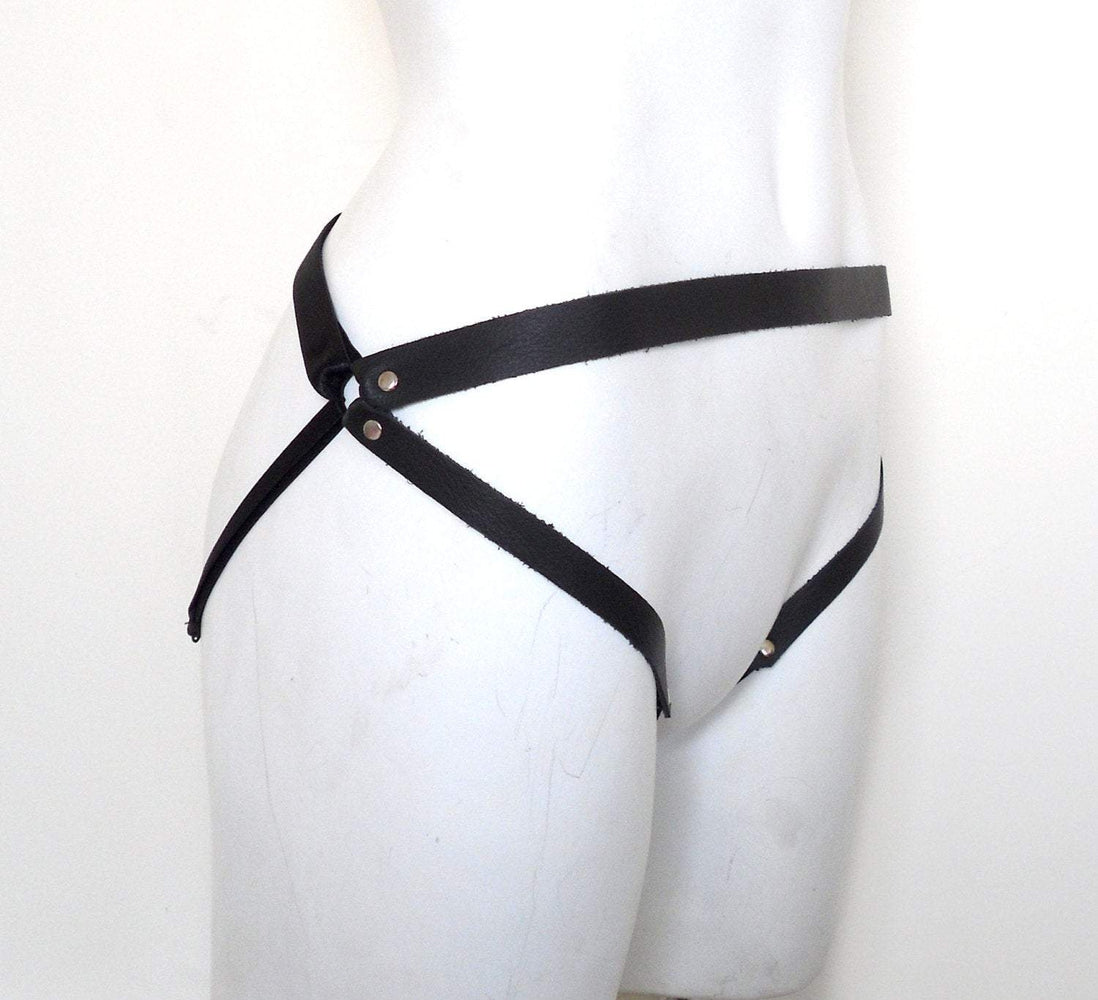 Black Leather and Elastic Frame Panty Lingerie by Love Lorn- The Nookie