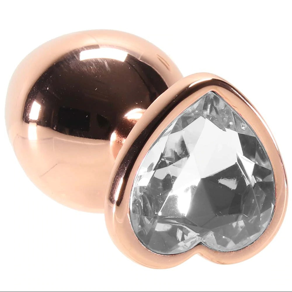 Medium Rose Gold Plug with Clear Heart Gem Dildo by NS Novelties- The Nookie