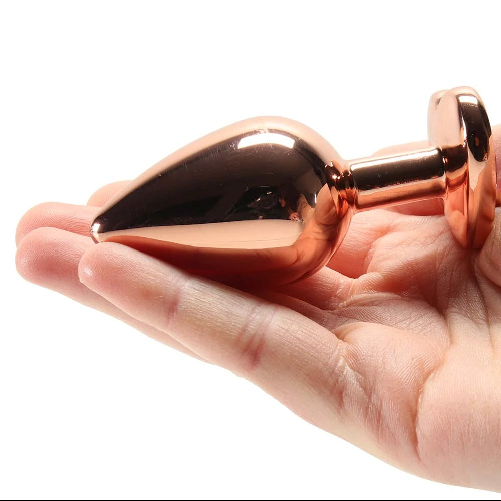 Medium Rose Gold Plug with Clear Heart Gem Dildo by NS Novelties- The Nookie