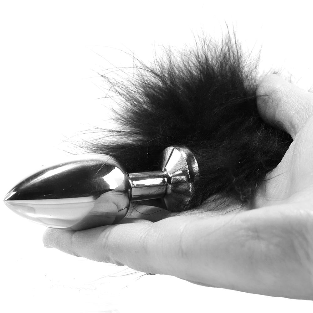 Stainless Steel Butt Plug with Fur Tail Dildo by Rouge- The Nookie