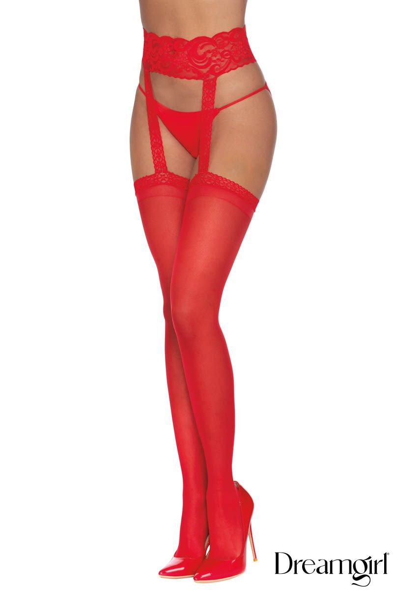 Red Suspender Pantyhose Lingerie by Dreamgirl- The Nookie