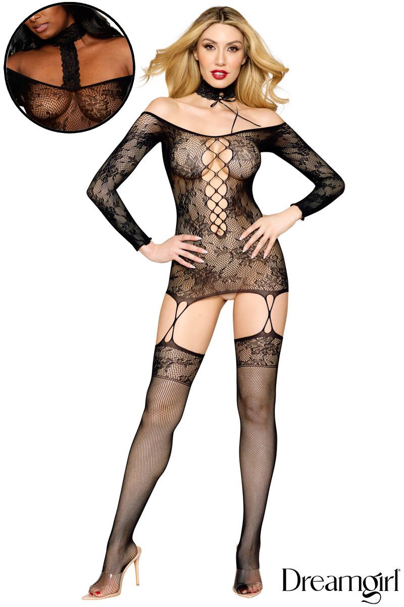 Dreamgirl Reversible Long-Sleeved Garter Dress Lingerie by Dreamgirl- The Nookie